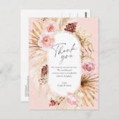 Roze Boho Pampas Gras Bloem Bruiloft Bedankt Briefkaart (Voorkant / Achterkant)