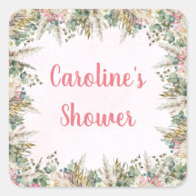 Roze Boho Pampas Gras Favor Stickers | Bruidsgesch