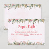 Roze Boho Pampas Gras Luier Raffle Ticket Informatiekaartje (Voorkant / Achterkant)