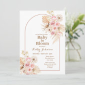 Roze Boho Pampas Grass Baby in Bloom Invitation Kaart (Staand voorkant)