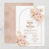 Roze Boho Pampas Grass Baby in Bloom Invitation Kaart (Voorkant / Achterkant)