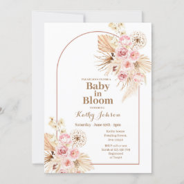Roze Boho Pampas Grass Baby in Bloom Invitation Kaart