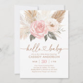 Roze Boho Pampas Grass Baby shower Kaart (Voorkant)