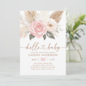 Roze Boho Pampas Grass Baby shower Kaart (Staand voorkant)