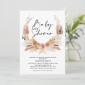 Roze Boho Pampas Grass Baby shower Uitnodiging (Staand voorkant)