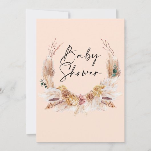 Roze Boho Pampas Grass Baby shower Uitnodiging (Achterkant)