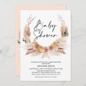 Roze Boho Pampas Grass Baby shower Uitnodiging (Voorkant / Achterkant)