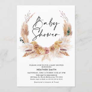 Roze Boho Pampas Grass Baby shower Uitnodiging