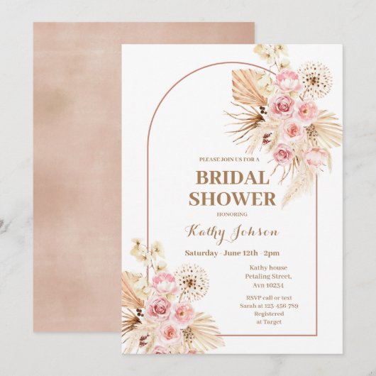Roze Boho Pampas Grass Bridal Shower Kaart (Voorkant / Achterkant)
