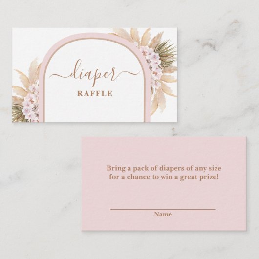 Roze Boho Pampas Grass Diaper Raffle Kaart (Voorkant / Achterkant)
