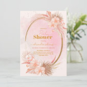 Roze Boho Pampas Grass Girl Baby shower Kaart (Staand voorkant)