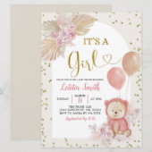 Roze Boho Pampas Grass Girl Baby shower Kaart (Voorkant / Achterkant)