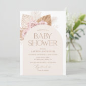 Roze Boho Pampas Grass Girl Baby shower Kaart (Staand voorkant)