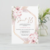Roze Boho Pampas Grass Sweet 16 Birthday Kaart (Staand voorkant)
