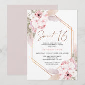 Roze Boho Pampas Grass Sweet 16 Birthday Kaart (Voorkant / Achterkant)