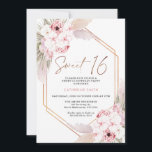 Roze Boho Pampas Grass Sweet 16 Birthday Kaart<br><div class="desc">Roze Boho Pampas Grass Sweet 16 Birthday Invitation Bohemian inspireerde het zoete 16 verjaardagsfeest met twee grotendeels roze florale arrangementen met pamapgras en een modern kalligrafie-afbeelding als een kopje in een faux roos gouden textuur. Ideaal voor iedereen die op zoek is naar een bohemisch geïnspireerde zoete 16-jarige uitnodiging.</div>