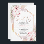 Roze Boho Pampas Grass Sweet 16 Birthday Kaart<br><div class="desc">Roze Boho Pampas Grass Sweet 16 Birthday Invitation Bohemian inspireerde het zoete 16 verjaardagsfeest met twee grotendeels roze florale arrangementen met pamapgras en een modern kalligrafie-afbeelding als een kopje in een faux roos gouden textuur. Ideaal voor iedereen die op zoek is naar een bohemisch geïnspireerde zoete 16-jarige uitnodiging.</div>