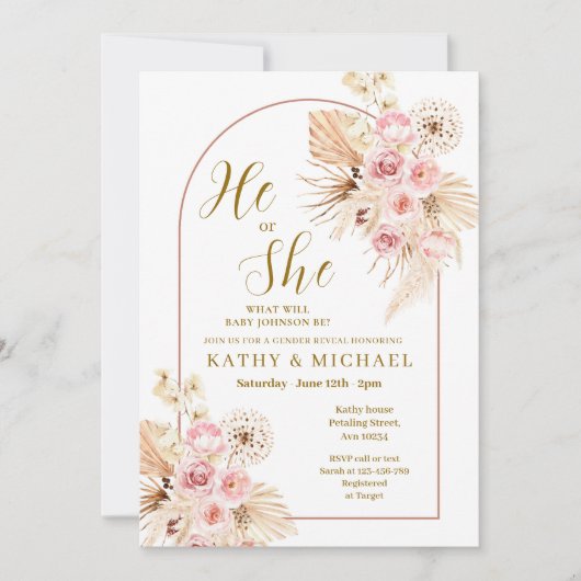 Roze Boho Pampas Kaart (Voorkant)