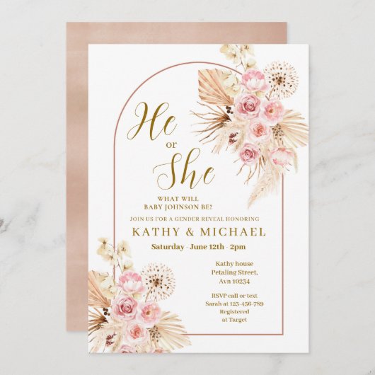 Roze Boho Pampas Kaart (Voorkant / Achterkant)