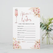 Roze Boho Petals en Prosecco Advies & Wensen Kaart (Staand voorkant)
