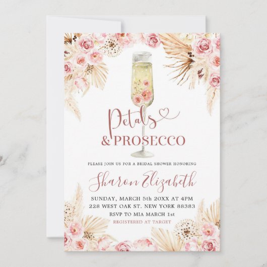 Roze Boho Petals en Prosecco Vrijgezellenfeest The Kaart (Voorkant)