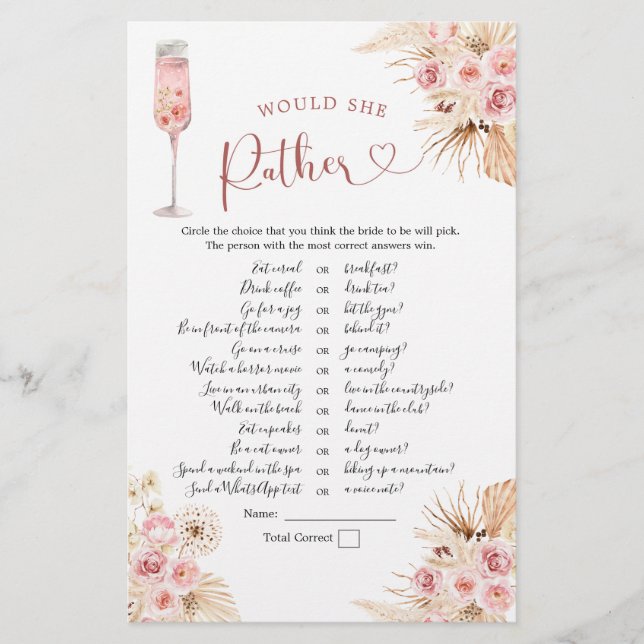 Roze Boho Petals en Prosecco Wil Ze Liever (Voorkant)