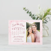 Roze Boho Pioenrozen Kalender & Foto Bruiloft Save The Date (Staand voorkant)