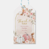 Roze Boho Pompoen Baby Shower Cadeaubijslab Cadeaulabel (Voorkant)