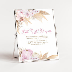 Roze Boho Pompoen Baby shower Late Night Luiers Poster