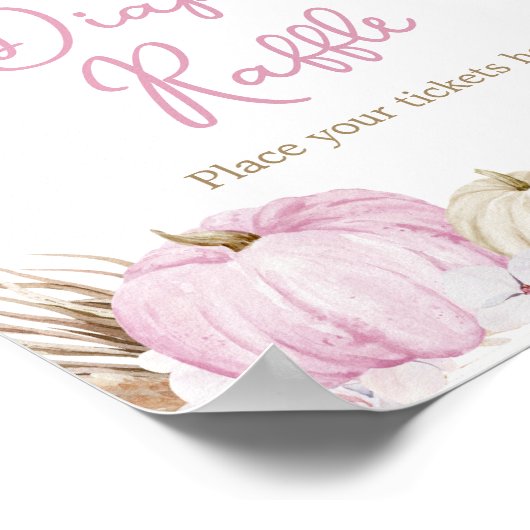Roze Boho Pompoen Baby shower Luier Raffle Poster (Hoek)