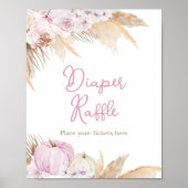 Roze Boho Pompoen Baby shower Luier Raffle Poster (Voorkant)