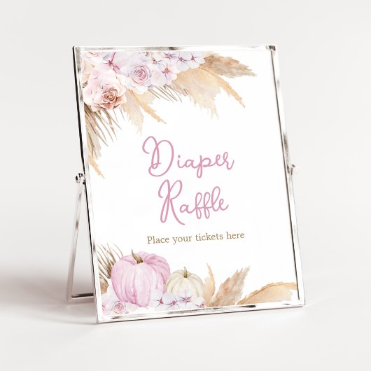 Roze Boho Pompoen Baby shower Luier Raffle Poster