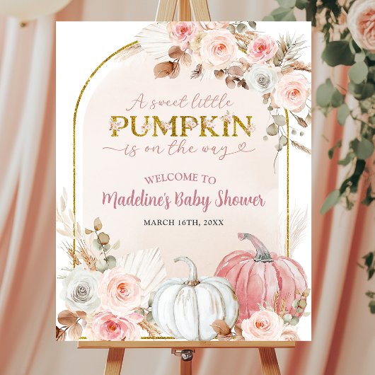 Roze Boho Pompoen Baby Shower Welkom Bord Poster