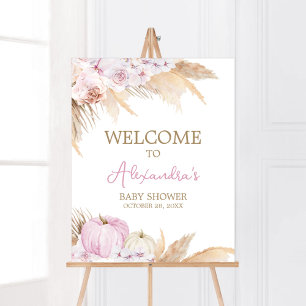 Roze Boho Pompoen Baby shower Welkom Poster
