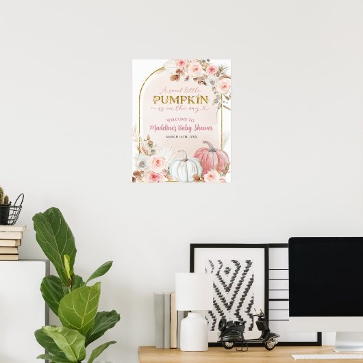 Roze Boho Pompoen Baby shower Welkomstbord Poster (Thuiskantoor)