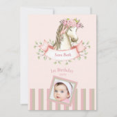 Roze Boho Pony Foto Baby Meisje 1e verjaardag Kaart (Voorkant)