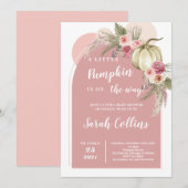 Roze Boho Pumpkin Baby shower Uitnodiging (Voorkant / Achterkant)