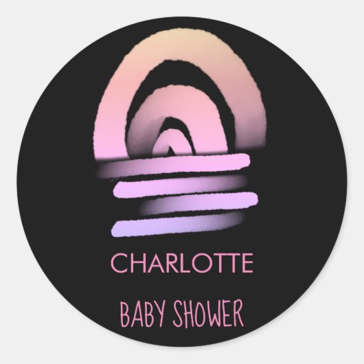 Roze Boho Rainbow Baby Girl Shower Ronde Sticker (Voorkant)