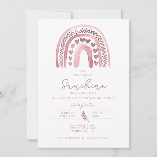 Roze Boho Rainbow-Baby shower Kaart (Voorkant)