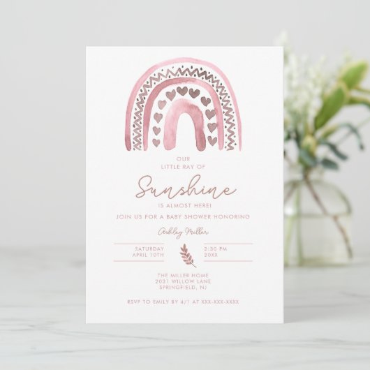Roze Boho Rainbow-Baby shower Kaart (Staand voorkant)
