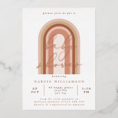 Roze Boho Rainbow Baby shower Roos Gold Folie Uitnodiging (Voorkant)