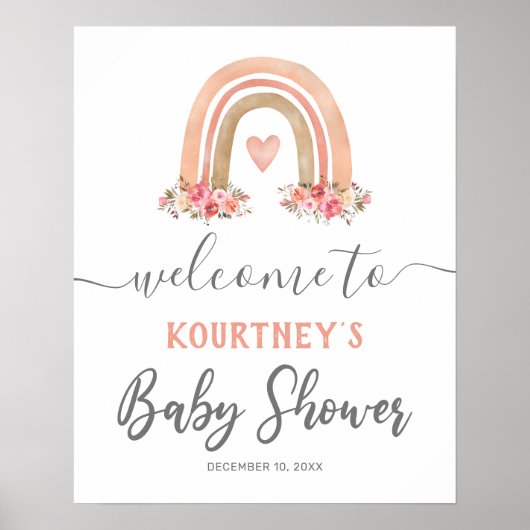 Roze Boho Rainbow Baby shower Welkomstteken Poster (Voorkant)