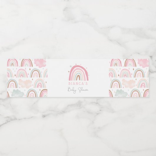 Roze Boho Rainbow Girl Baby shower Waterfles Etiket (Enkel label)