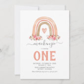 Roze Boho Rainbow Girl eerste uitnodiging op zater (Voorkant)