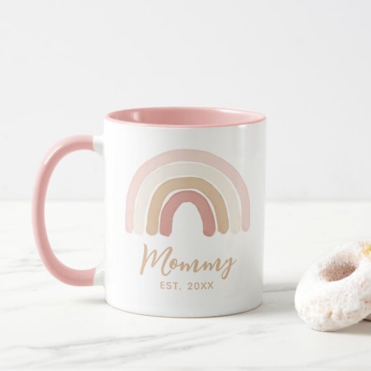 Roze Boho Rainbow Mammie Vastgestelde Moederdag Mok (Met donut)