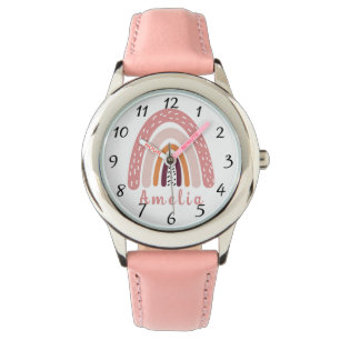 Roze Boho Rainbow met persoonlijke naam Horloge