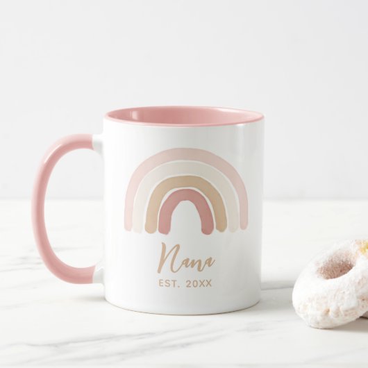 Roze Boho Rainbow Nana Vast Moederdag Mok (Met donut)