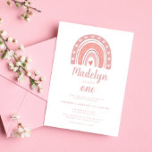 Roze Boho Rainbow Pattern First Birthday Kaart