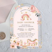 Roze Boho Rainbow Winter Arch Baby shower Acryl Uitnodigingen
