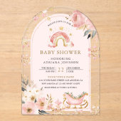 Roze Boho Rainbow Winter Arch Baby shower Acryl Uitnodigingen (Voorkant)